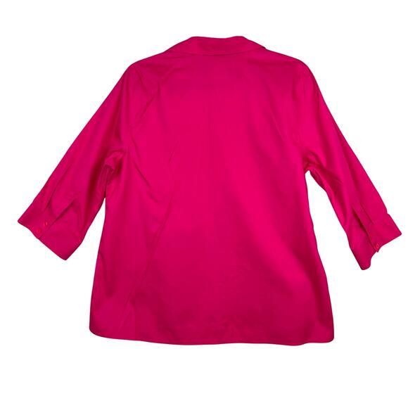 Chicos 2 Large No Iron Cotton Hidden Button Up Raspberry Hot Pink Women’s Blouse - Picture 2 of 12